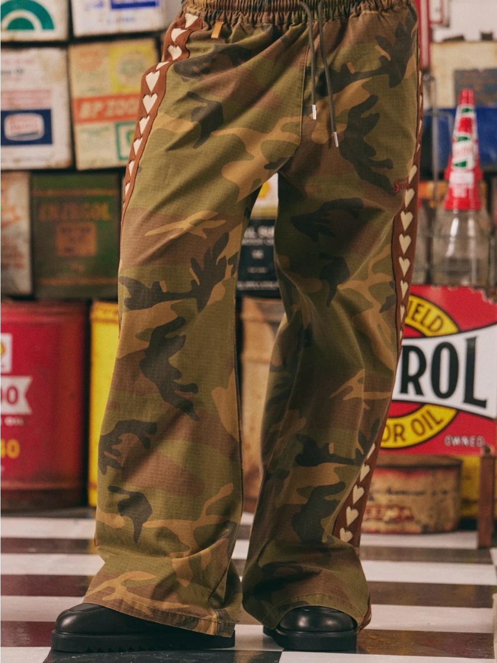Sabbi Camo Track Pants with Heart Side Stripe - Olive